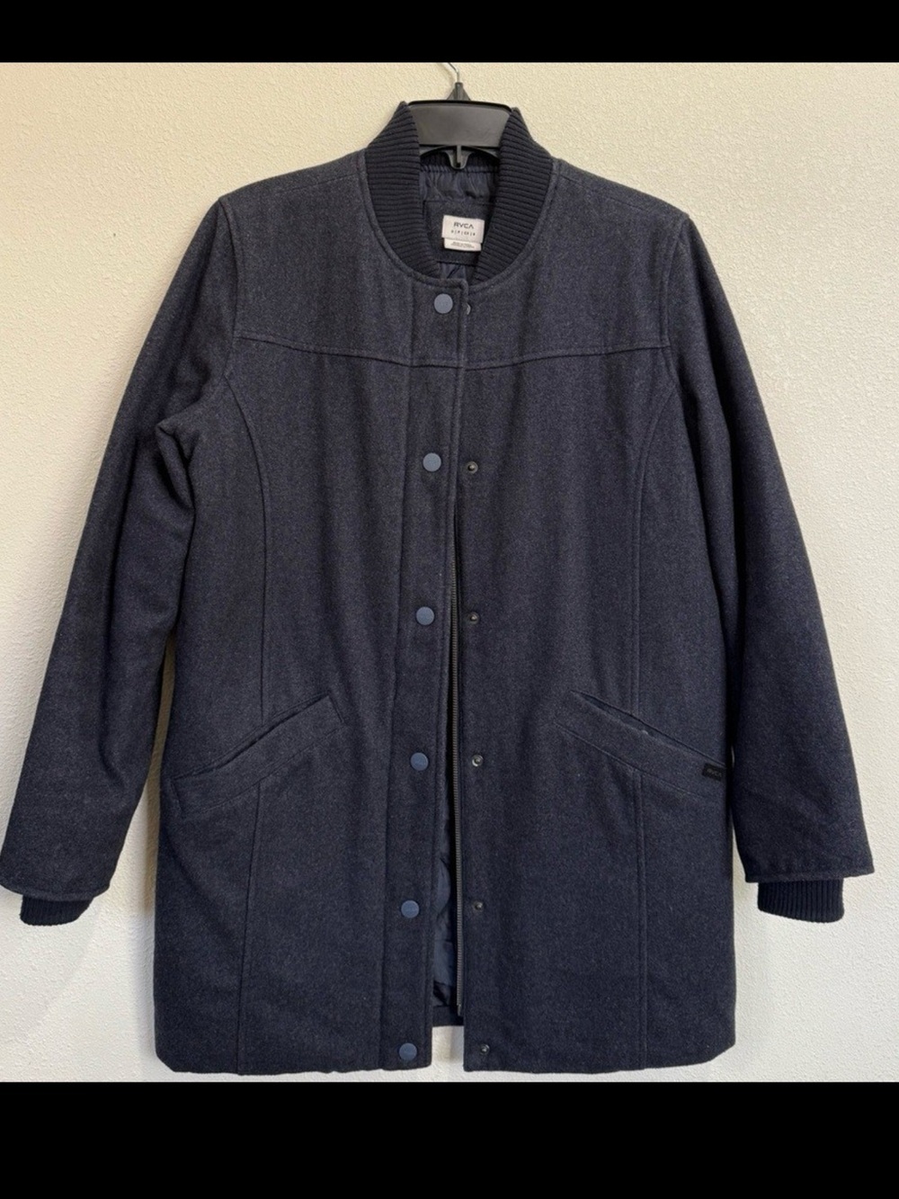 RVCA Heather Navy Wool Blend Insulated Coat Jacket Quilted Lined Size S - Picture 2 of 10
